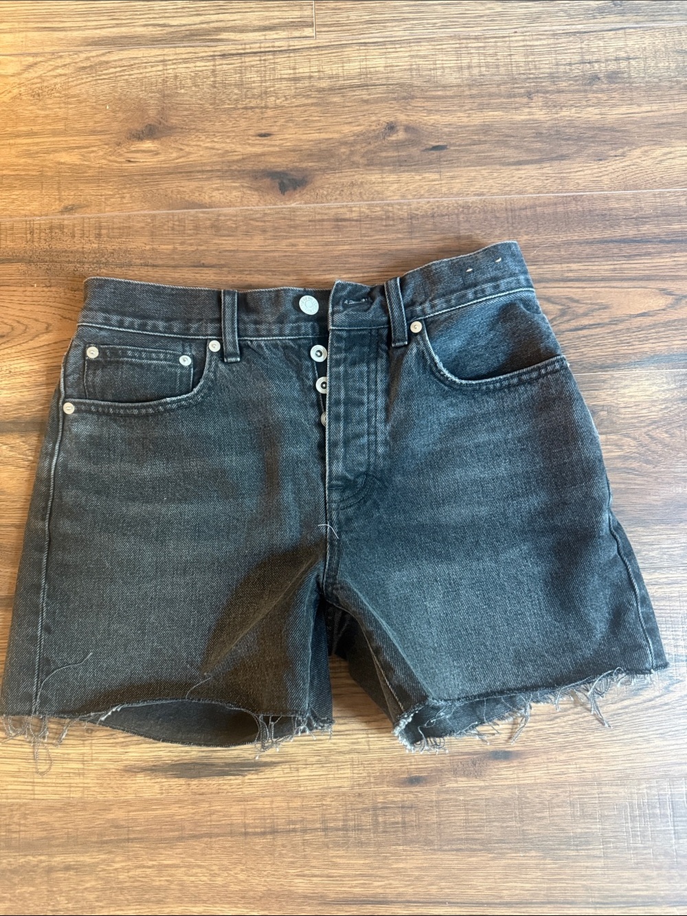 Madewell Black Raw-Hem High-Rise Denim Shorts